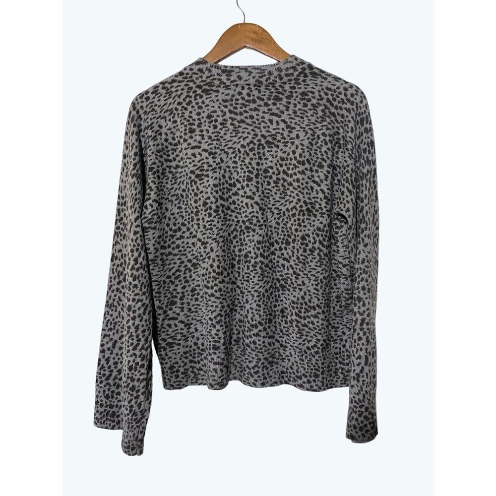 MONROW Mini Leopard Mock Neck Sweater M Gray Black Cotton Cashmere NWT - Picture 3 of 8